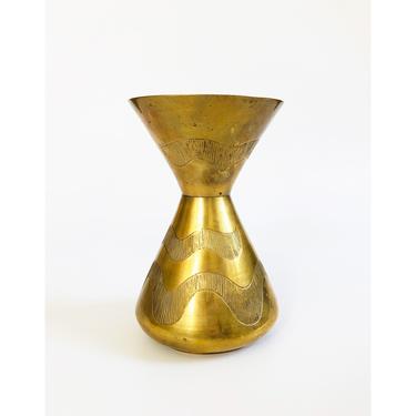 Large Vintage Etched Brass Vase 