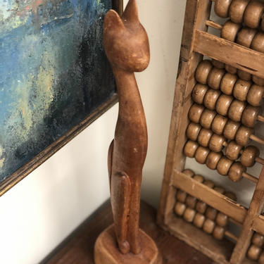 Wooden vintage cat sculpture 