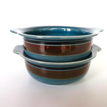 Arabia Finland Meri Lugged Cereal Bowl, Blue And Brown Handled Soup Bowl By Ulla Procope From Finland- 2 Available 