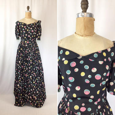 Vintage 30s evening dress | Vintage polka dot evening gown | 1930s long multi colored party dress 