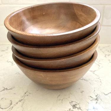 A set of 4 Vintage Wood Cereal / Soup Bowls, Antique Wooden Bowls by LeChalet