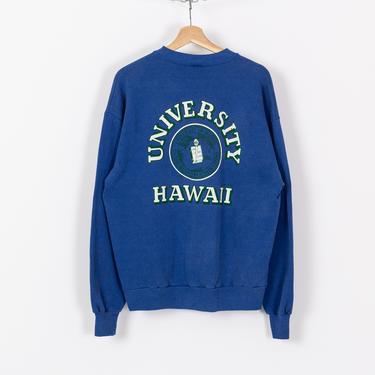 Vintage University Of Hawaii Sweatshirt - Large | 90s Unisex Distressed Blue Graphic Pullover 