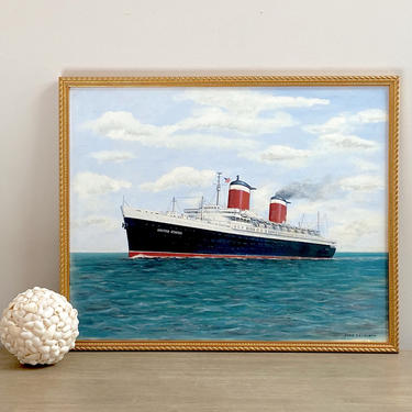 Original Oil Painting SS United States Ocean Liner Ship Rendering Seascape Americas Flagship 