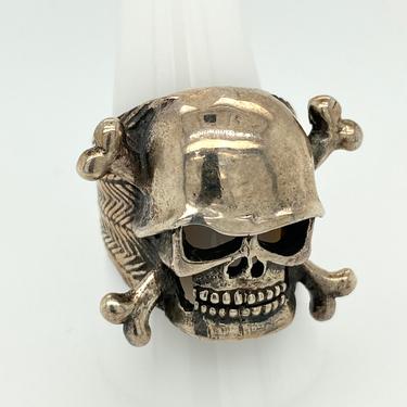 Vintage Sterling Silver Biker Skull Ring Cross Bones Mens Sz 10.75 
