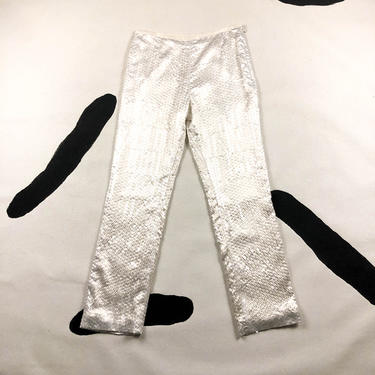 90s White Allover Sequin Pants / Trousers / Bootcut / y2k / Sequence / Shiny / Beaded / Small / Reflective / Stage Wear / 00s / Rave / Cyber 