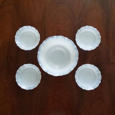 Vintage 30s Depression Glass Bowls / American Sweetheart Monax Bowl Set of 5 / White Opaline Glass 8&quot; Fruit Bowl / MacBeth Evans Berry Bowls 