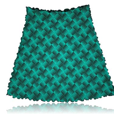 90s Vintage Green Textured High Waisted Mini Skirt // Size Small/Medium 