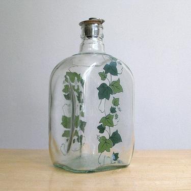 Vintage Ivy Painted Glass Carafe 