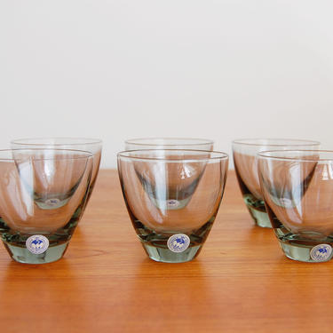 Set of 6 Danish Modern Holmegaard Smoked Gray Glass Tumblers Per Lutken with Original Stickers 