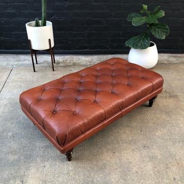 Vintage Cognac Leather Tufted Bench 