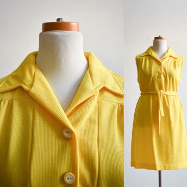 1970s Bright Yellow Shirt Dress XXL 