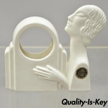 Antique Art Deco Ceramic Figural Bohemian White Clock Case Czechoslovakia