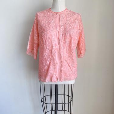 Vintage 1960s Pink Nylon Bed Jacket / M 