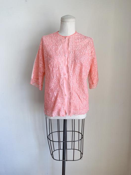 Vintage 1960s Pink Nylon Bed Jacket / M 