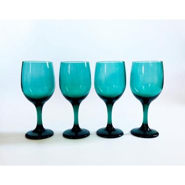 Vintage Emerald Green Wine Glasses / Set of 4 