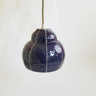 Ceramic pendant light. Chandelier, hanging bar lamp. Organic shape. Navy blue 