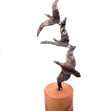 Rare 1970's Signed Flying Birds Sculpture by Curtis Jere in Bronze