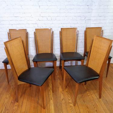 Mid Century Modern Walnut W/ Cane Back 6 Dining Chairs ( PureVintageNYC ) 