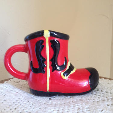 Vintage Holiday Red Drinking Cowboy Boot Mug-Fun Holiday Decor Item 