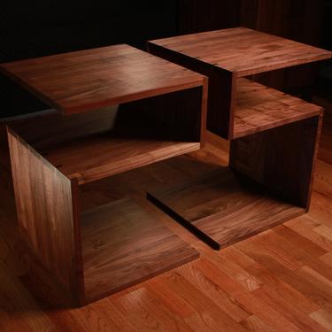 Lawry End Table, Geometric Nightstand, Modern Z Side Table, Solid Hardwood End Table (Shown in Walnut) 