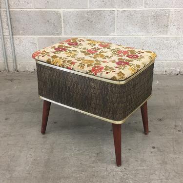 Vintage Sewing Storage Ottoman Retro 1960s Mid Century Modern + Burlington Basket + Cushioned Hamper + End Table + Craft and Home Decor 