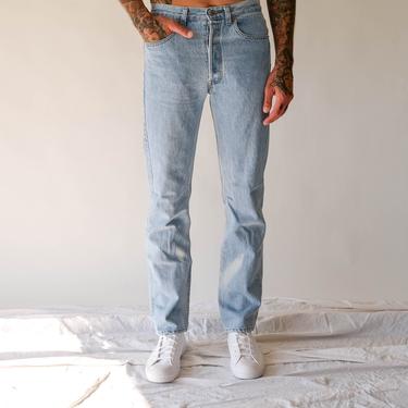 Vintage 80s Levis 501 Light Wash Bleached Button Fly Jeans |  Made in USA | Size 32x34 | 1980s LEVIS Designer Light Wash High Waisted Jeans 