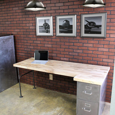 2 drawer Rustic Pipe Desk / Metal Filing Cabinet / industrial office file cabinet / metal filing cabinet desk / rustic office furniture 