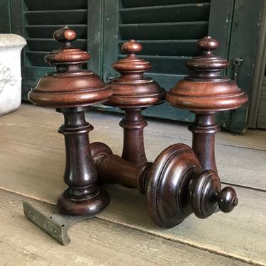 French Wood Finials, Set of 4, Turned Wood, Bannister, Furniture, Drapery Rod Ends, Tie Backs 