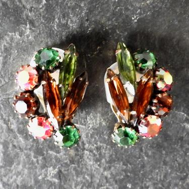 Weiss Gold and Green Rhinestone Clip-on Earrings 