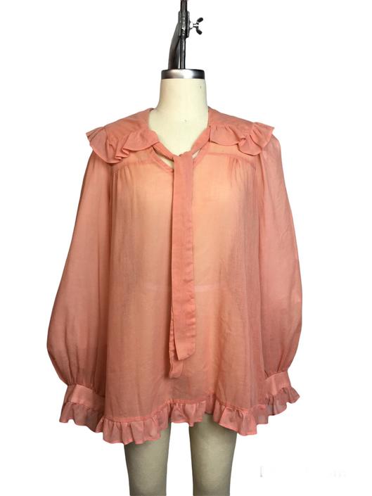 Romantic 1970s Jessica’s Gunnies Peach Poets Style Oversized Blouse or Tunic Dress 