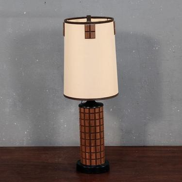 Mid Century Wood Grid Table Lamp