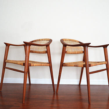 Pair of Bambi Chairs by Rolf Rastad & Adolf Relling for Gustav Bahus | Scandinavian Design | Teak and Cane Armchair 