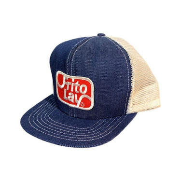 Vintage 90s Frito Lay Denim Trucker Hat Snapback Made in USA 