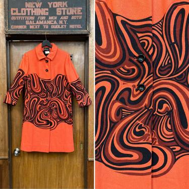 Vintage 1960’s Orange Mod Op Art Psychedelic Wool Spy Coat Jacket, Vintage Coat, Op Art, Psychedelic Style, 1960s, 1970s, Mod Style, 
