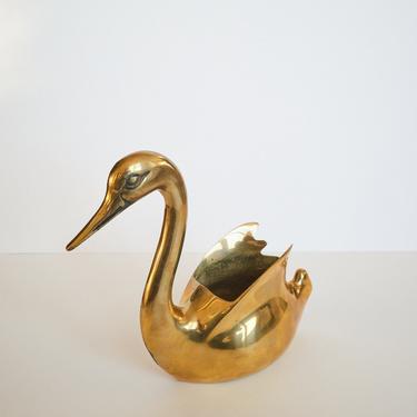 Vintage Brass Swan Planter / Vase / Figurine 