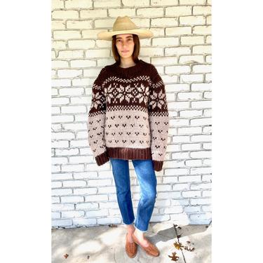 Hand Made Wool Sweater // vintage 70s knit boho hippie brown beige dress blouse hippy sweater 80s // O/S 