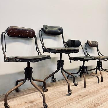 Antique Industrial Factory Chair | Machinist Chair | Swivel Chair | Office Chair | Early American Salvage Horsehair Leather Casters 