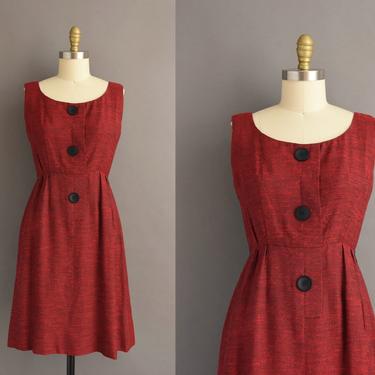 1950s vintage dress | Adorable Red Cotton Sleeveless Summer Day Dress | Small | 50s dress 