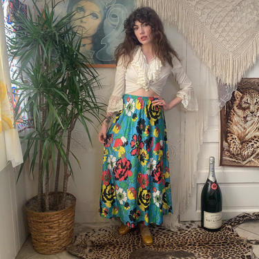 60s/70s PSYCHEDELIC FLORAL SKIRT - high-waisted - small/medium/large 