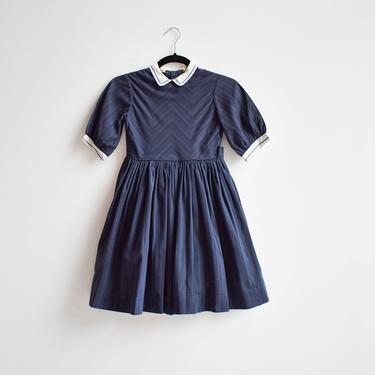 1950s Navy Blue Striped Girls Party Dress 