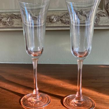 Pair Pink Stemmed Tulip Champagne Flutes 