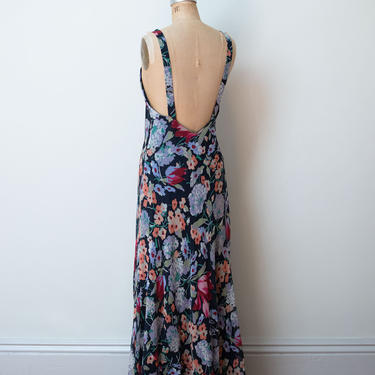 1990s Floral Print Chiffon Dress | 90s does 1930s Low Back Silk Dress Ralph Lauren 