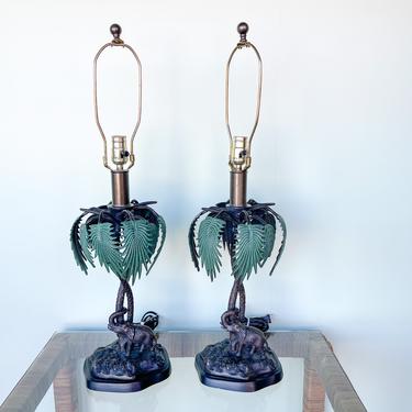 Pair of Curry and Company Elephant Palm Lamps