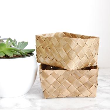 Woven Basket Set Bamboo Woven Petite Nesting Baskets Boho Storage Decor by PursuingVintage1