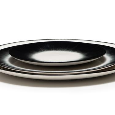 Off White Porcelain Dinner Plate / Salad Plate / Side Plate / Shadow Black Trim