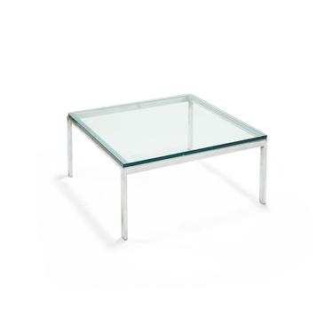 Vintage mid century modern chrome and glass coffee table, in the style of Knoll 