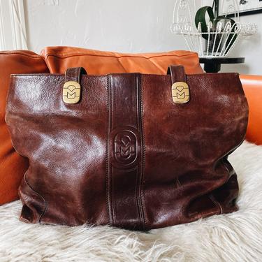 Vintage Marino Orlandi Shoulder Bag, leather handbag, leather laptop bag 