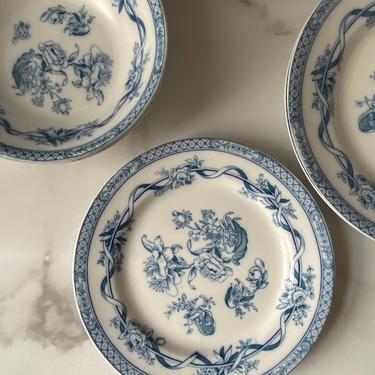 Vintage Johnson Brothers &amp;quot;Tokio&amp;quot; Flow Blue Plates and Bowls, blue floral transferware, english china, chinoiserie dishes, made in england 