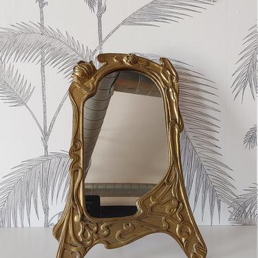 Vintage Mirror, Tabletop, Brass Frame, Floral Motif, Art Deco period, circa 30's 
