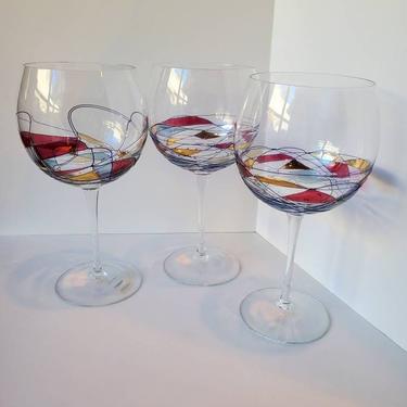 Wine glasses mosaic hand blown crystal from Luminescecnce,1980's 